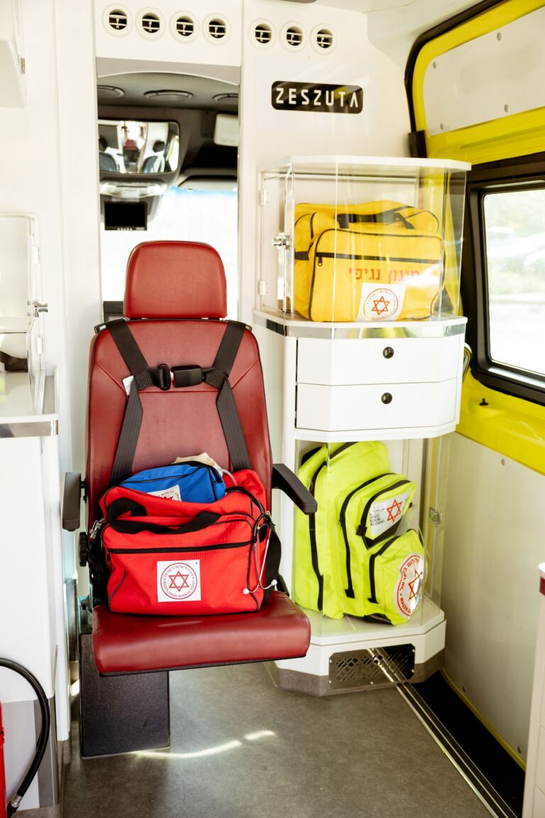 Equipment and seating inside the ambulance
